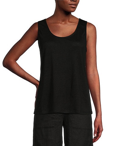 Eileen Fisher Organic Linen Stretch Jersey Knit Scoop Neck Sleeveless Relaxed Fit Tank