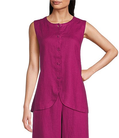 Eileen Fisher Organic Linen V-Neck Sleeveless Vest