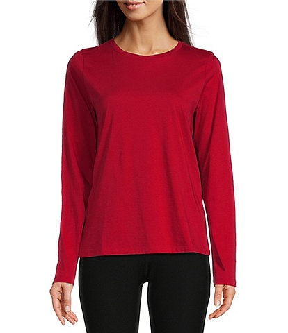 Eileen Fisher Organic Pima Cotton Jersey Crew Neck Long Sleeve Tee Shirt