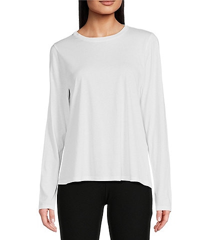 Eileen Fisher Organic Pima Cotton Jersey Crew Neck Long Sleeve Tee Shirt