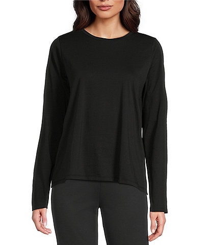 Eileen Fisher Organic Pima Cotton Jersey Crew Neck Long Sleeve Tee Shirt