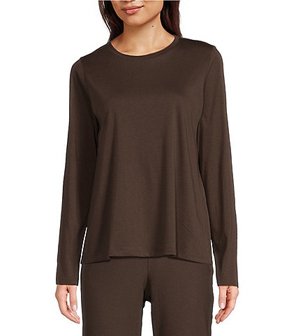 Eileen Fisher Organic Pima Cotton Jersey Crew Neck Long Sleeve Tee Shirt