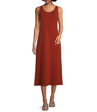 Eileen Fisher Organic Pima Stretch Cotton V-Neck Cap Sleeve Waistless Boxy Slip Dress