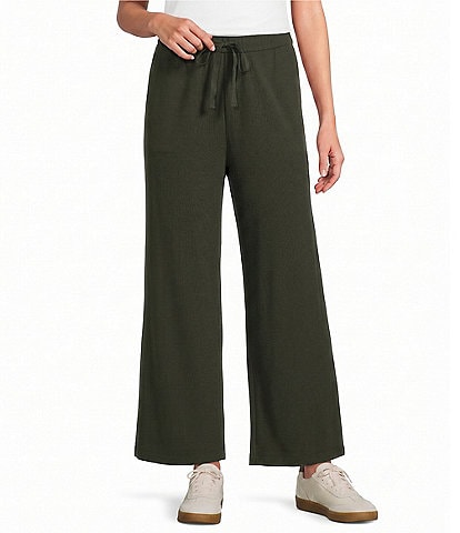  Organic Waffle Double Knit Coordinating Drawstring Wide Ankle Pants