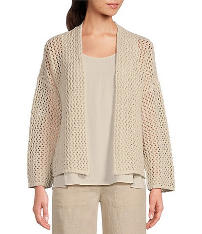 Eileen Fisher Peruvian Boucle Organic Cotton Long Sleeve Open-Front Short Cardigan