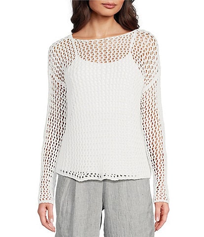 Eileen Fisher Peruvian Organic Cotton Scoop Neck Long Sleeve Boxy Sweater