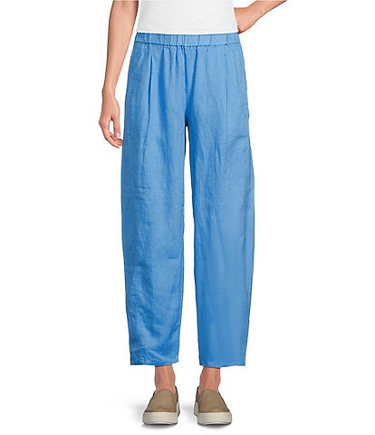 Eileen Fisher Petite Organic Linen Elastic Waist Pleated Lantern Ankle Pants