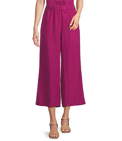 Eileen Fisher Petite Organic Linen Elastic Waist Wide Leg Pants
