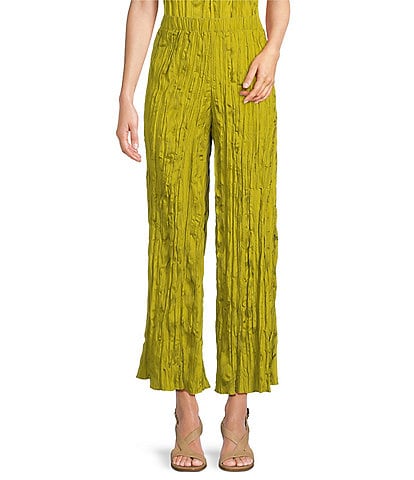 Eileen Fisher Petite Size Crushed Silk Elastic Waist Pull-On Ankle Coordinating Pants