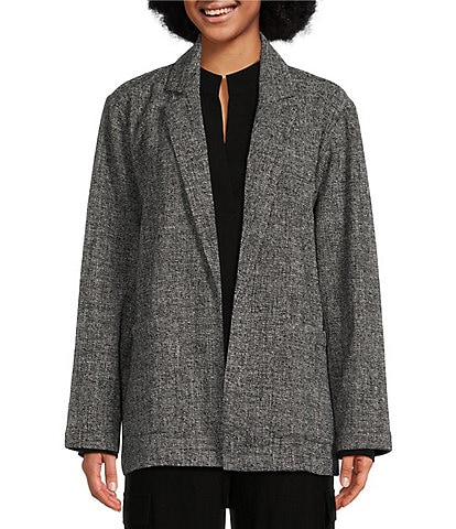 Eileen Fisher Petite Size Notch Lapel Collar Long Sleeve Pocketed Open Front Long Blazer