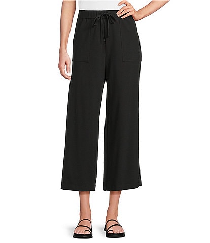 Eileen Fisher Petite Size Organic Cotton Blend Stretch Jersey Elastic Drawstring Straight Leg Ankle Pants