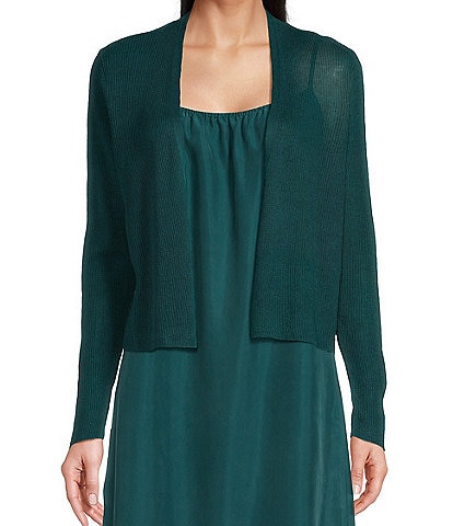 Eileen Fisher Petite Size Organic Linen Blend Long Sleeve Open Front Cardigan