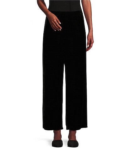 Eileen Fisher Petite Size Silk Velvet Wide-Leg Pull-On Ankle Pants