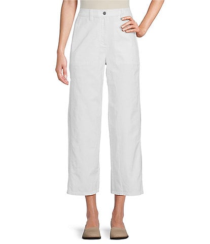 Eileen Fisher Petite Size Stretch Organic Cotton Hemp Pocketed Wide-Leg Ankle Pant