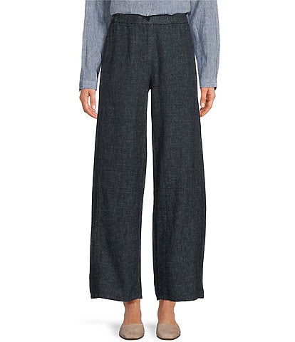 Eileen Fisher Petite Size Tweedy Hemp Organic Cotton Wide-Leg Pull-On Ankle Pant
