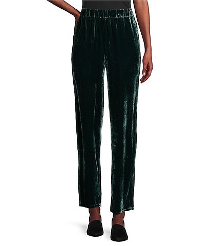 Eileen Fisher Petite Size Velvet High Pleated Waist Pull-On Tapered Ankle Pants