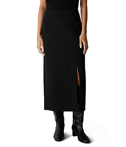 Eileen Fisher Petite Size Washable Flex Ponte Pull-On Side Slit Skirt