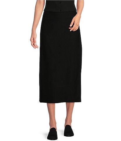 Eileen Fisher Petite Size Washable Stretch Crepe Knit Pull-On Midi Pencil Skirt