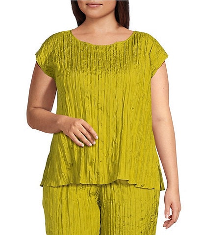 Eileen Fisher Plus Crushed Silk Ballet Neck Cap Sleeve Coordinating Top