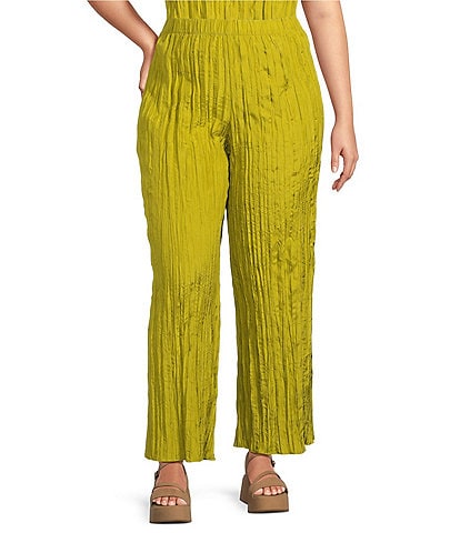 Eileen Fisher Plus Crushed Silk Elastic Waist Pull-On Ankle Coordinating Pants