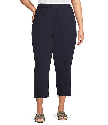 Eileen Fisher Plus Organic Cotton Blend Elastic Waist Straight Leg Pants