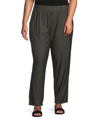 Eileen Fisher Plus Size Airy Organic Cotton Twill Tapered Leg Coordinating Pull-On Ankle Pants