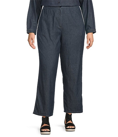 Eileen Fisher Plus Size Airy Organic Cotton Twill Wide Leg Coordinating Pull-On Ankle Pants