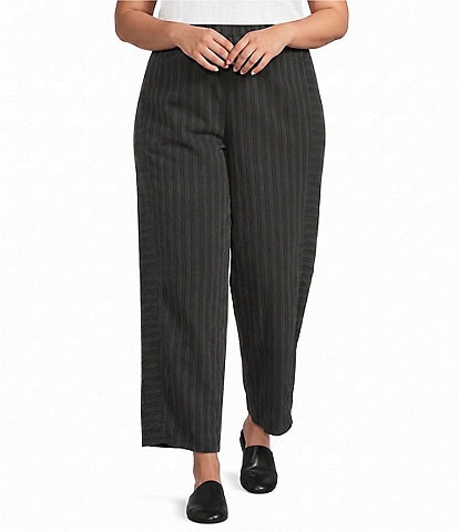 Eileen Fisher Plus Size Cotton-Blend Yarn-Dyed Stripe Pull-On Lantern Pant