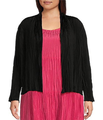 Eileen Fisher Plus Size Crinkle Crushed Silk High Collar Long Sleeve Crop Length Jacket