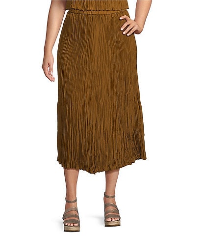 Eileen Fisher Plus Size Crinkle Silk Midi A-Line Skirt