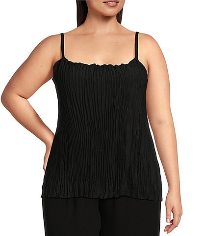 Eileen Fisher Plus Size Crinkle Silk Scoop Neck Sleeveless Cami Top