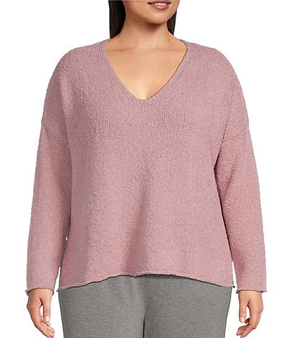 Eileen Fisher Plus Size Fine Gauge V-Neck Long Sleeve Boxy Sweater