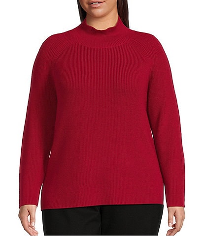 Eileen Fisher Plus Size Merino Wool Ribbed Turtleneck Long Raglan Sleeve Sweater
