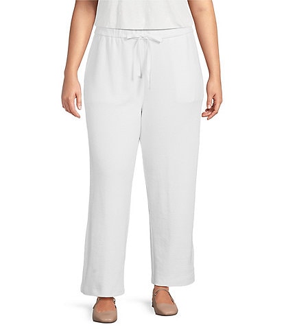 Eileen Fisher Plus Size Organic Cotton Blend Waffle Doubleknit Drawstring Wide Ankle Pants