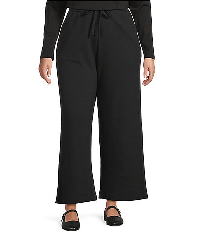 Eileen Fisher Plus Size Organic Cotton Blend Waffle Doubleknit Drawstring Wide Ankle Pants