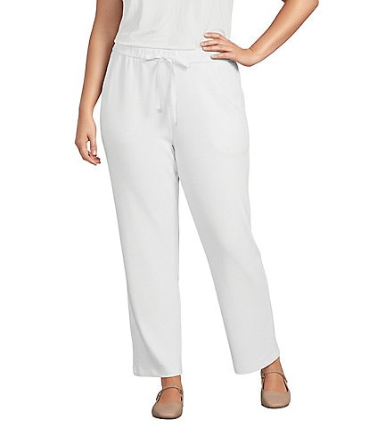 Eileen Fisher Plus Size Organic Cotton Blend Waffle Doubleknit Drawstring Wide Ankle Pants