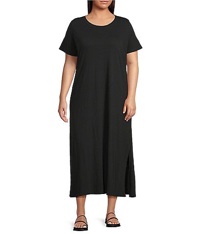 Eileen Fisher Plus Size Organic Cotton Slub Jersey Crew Neck Sleeveless Dress