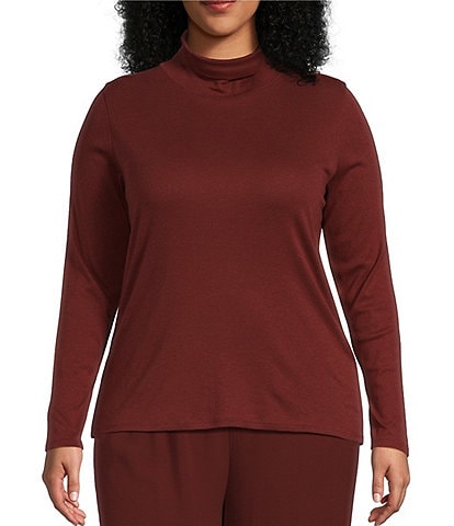 Eileen Fisher Plus Size Organic Cotton Tencel™ Knit Turtleneck Long Sleeve Slim Top