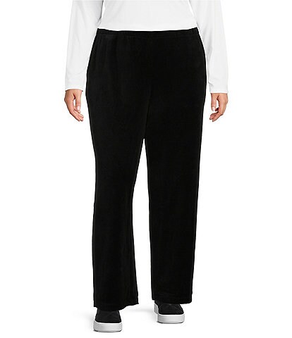 Eileen Fisher Plus Size Organic Cotton Velour Knit Elastic Waistband Straight Leg Pull-On Pants