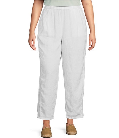 Eileen Fisher Plus Size Organic Linen Ankle Pleated Lantern Leg Pull-On Ankle Pants