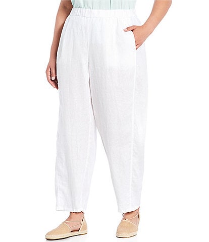 Eileen Fisher Plus Size Organic Linen Ankle Pleated Lantern Leg Pull-On Ankle Pants