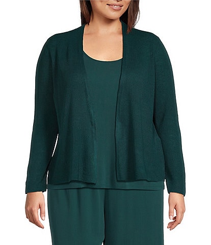 Eileen Fisher Plus Size Organic Linen Blend Long Sleeve Open Front Cardigan