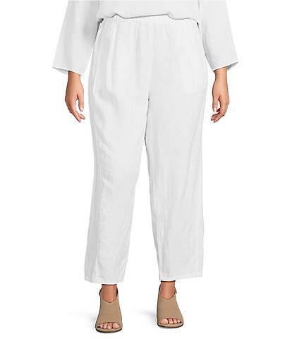 Eileen Fisher Plus Size Organic Linen Pleated Lantern Ankle Pants