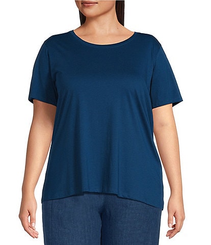 Eileen Fisher Plus Size Organic Pima Cotton Jersey Crew Neck Short Sleeve Tee Shirt