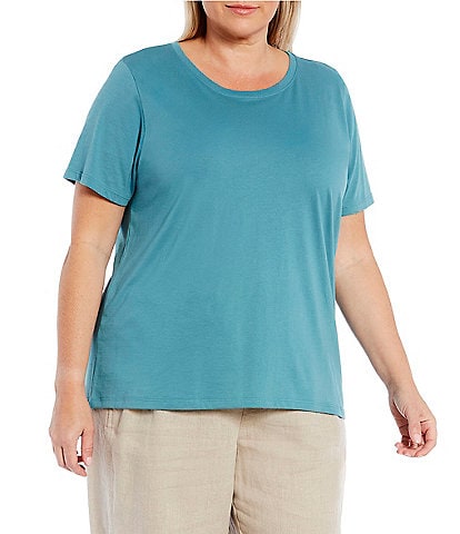 Eileen Fisher Plus Size Organic Pima Cotton Jersey Crew Neck Short Sleeve Tee Shirt