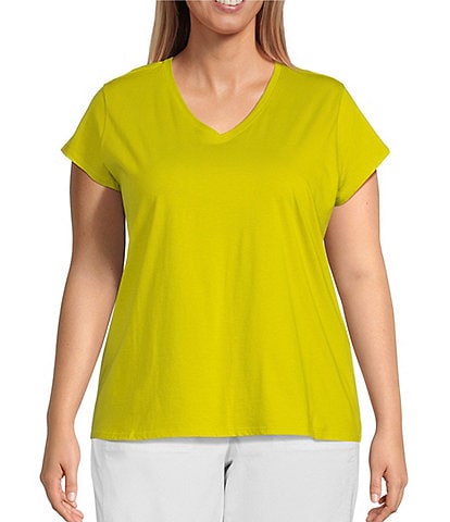Eileen Fisher Plus Size Organic Pima Cotton Jersey V-Neck Short Sleeve Tee Shirt