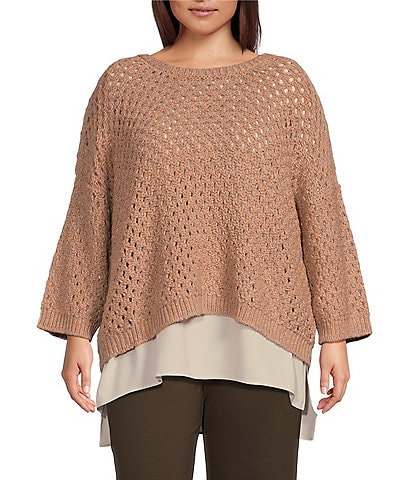 Eileen Fisher Plus Size Peruvian Alpaca Crew Neck Long Sleeve Sweater