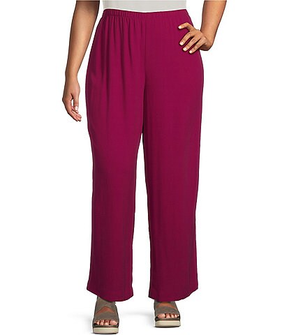 Eileen Fisher Plus Size Silk Georgette Crepe Elastic Waisted Wide-Leg Pull-On Ankle Pants