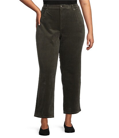 Eileen Fisher Plus Size Stretch Organic Cotton Velvet High Waisted Corduroy Ankle Jeans