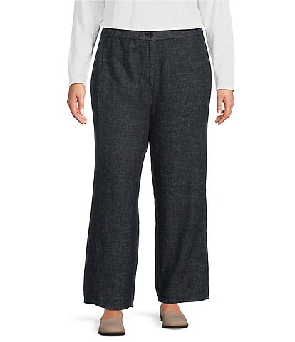 Eileen Fisher Plus Size Tweedy Hemp Organic Cotton Wide-Leg Pull-On Ankle Pants